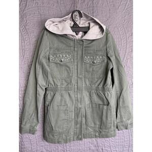 Justice Jacket Girls Size 10 Army Green Utility Parka Lightweight Coat